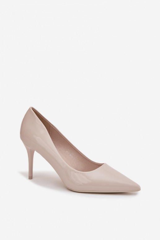 Elfenbein Kunstleder High Heels mit Lackeffekt Jadira