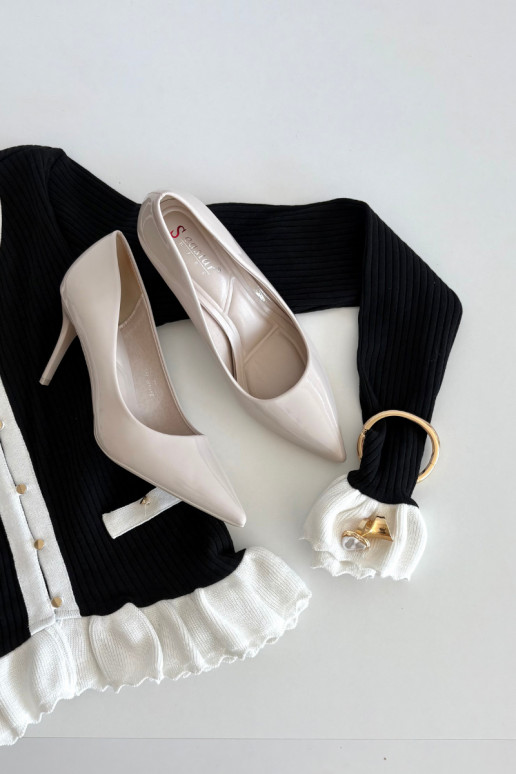 Elfenbein Kunstleder High Heels mit Lackeffekt Jadira