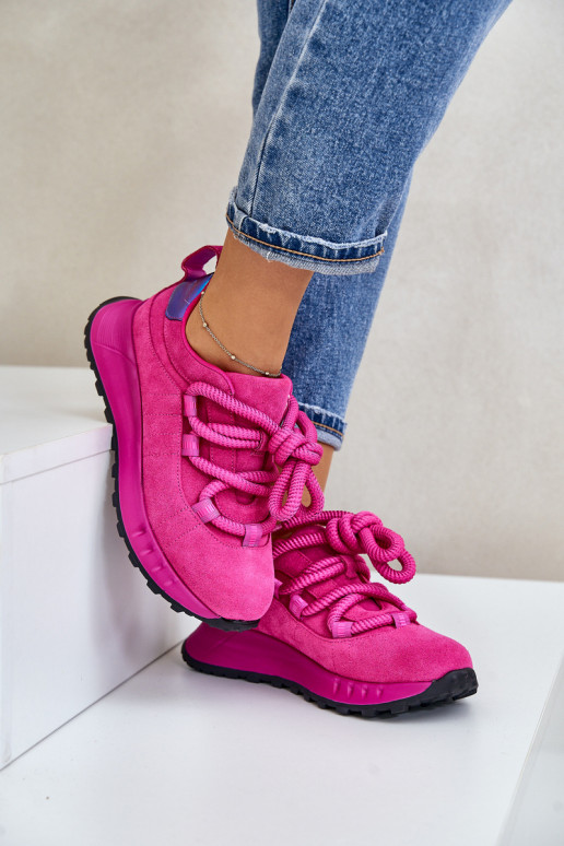 Rosa Kunstveloursleder Sneaker mit robustem Schnürsenkel Artiker 54C1461