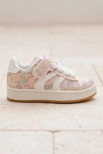 Glänzende Sportschuhe mit Blumen in Rosa Tessina