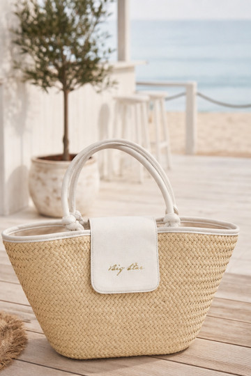 Geflochtene Handtasche Big Star RR574214 in sand-weiß