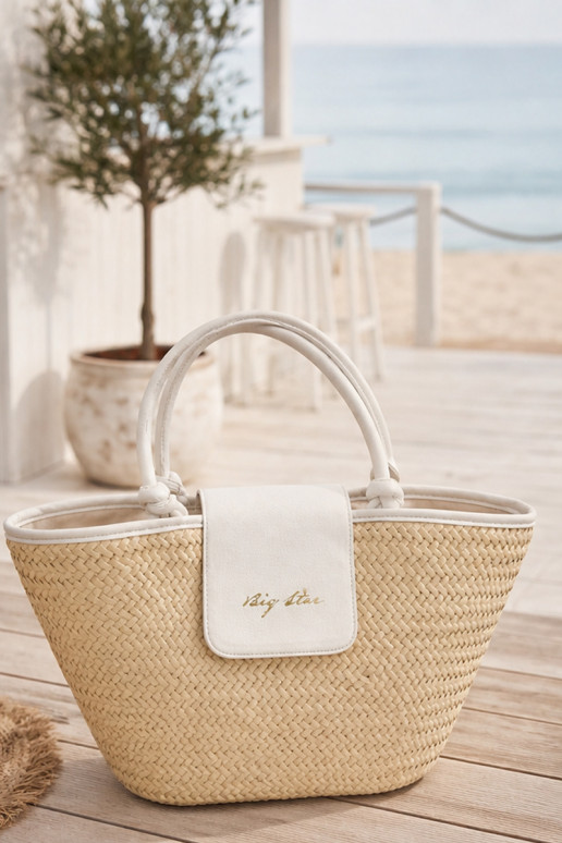 Geflochtene Handtasche Big Star RR574214 in sand-weiß