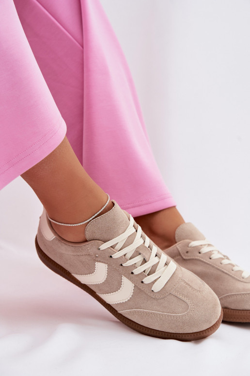 Beige Damen-Sneaker aus Kunstveloursleder Jesavella