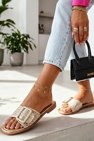 Goldene Damenclogs mit verziertem Netzschaft Sibyl 2