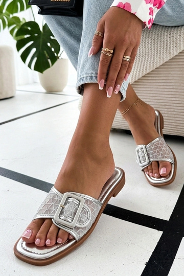Silberne Damenclogs mit verziertem Netzobermaterial Sibyl