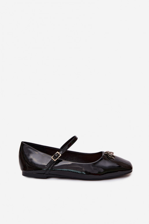 Schwarze lackierte Ballerinas mit Riemen und Schnalle aus Kunstleder Pinea