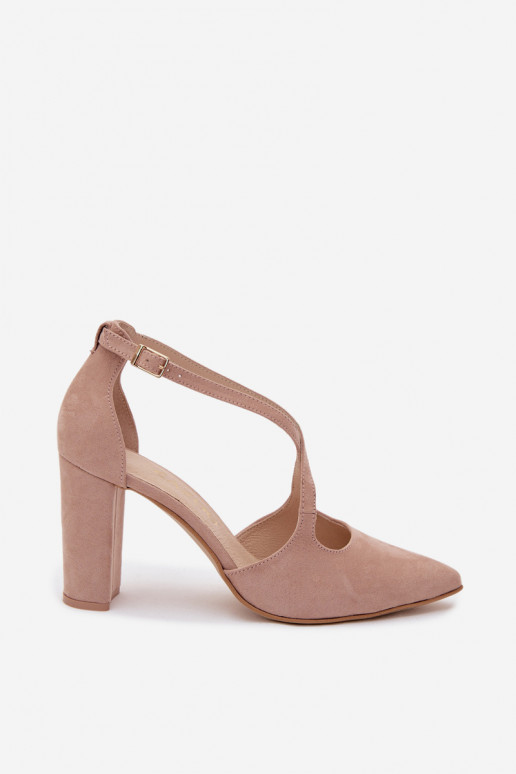 Sandfarbene Sandalen mit Absätzen und Riemen aus Kunstveloursleder Zazoo 1053
