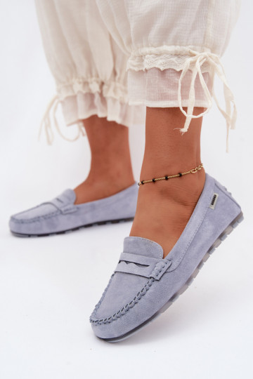 Blaue Kunstveloursleder Mokassins Galadriel 2
