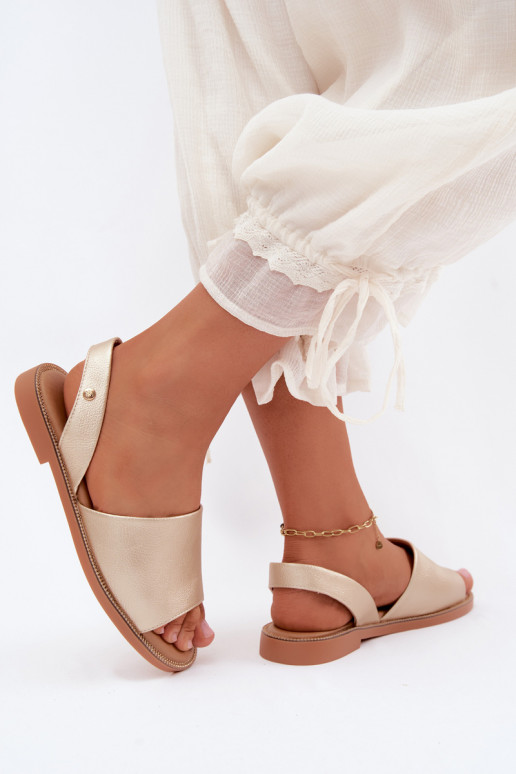 Goldfarbene Sandalen mit breiten Absätzen Pollyanna