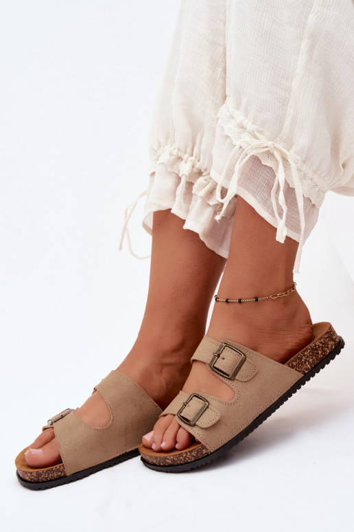 Damen Sandfarbene Slipper mit Schnallen Brigid