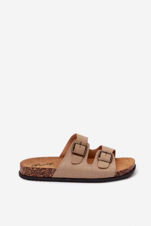 Herren sandfarbene Slipper mit Schnallen Ruby