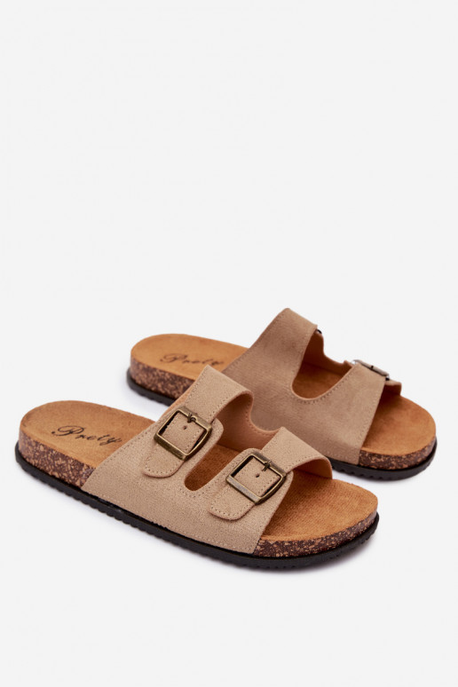 Herren sandfarbene Slipper mit Schnallen Ruby
