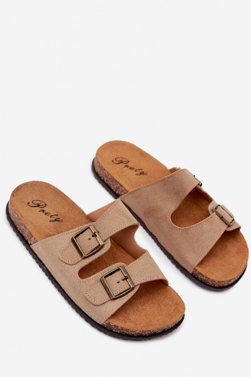 Herren sandfarbene Slipper mit Schnallen Ruby