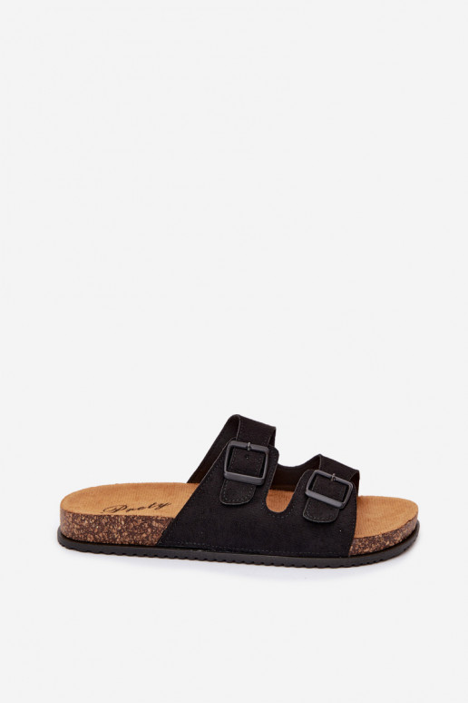 Herren schwarze Slipper mit Schnallen Ruby