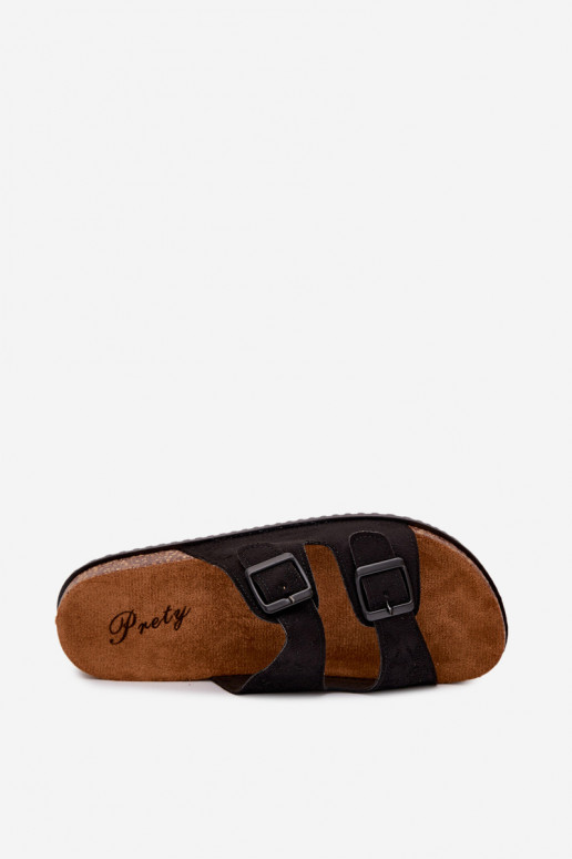 Herren schwarze Slipper mit Schnallen Ruby