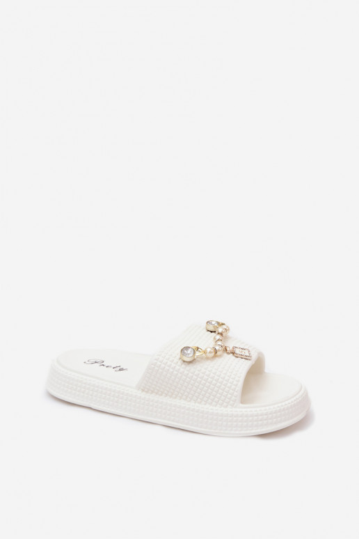 Damen weiße leichte Slipper mit Ornamenten Rosehip