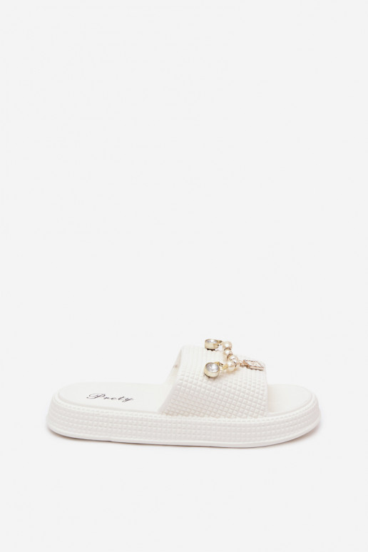 Damen weiße leichte Slipper mit Ornamenten Rosehip