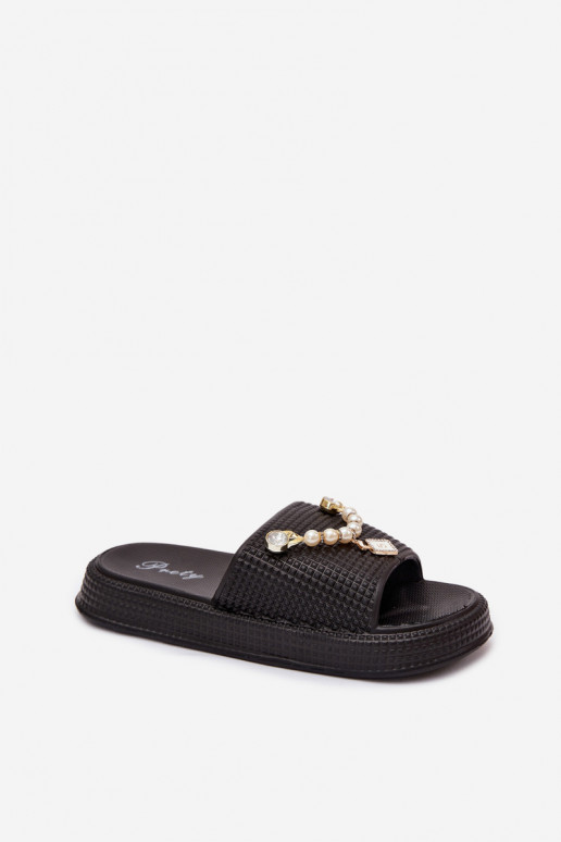 Damen schwarze leichte Slipper mit Ornamenten Rosehip