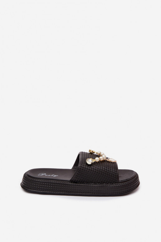 Damen schwarze leichte Slipper mit Ornamenten Rosehip