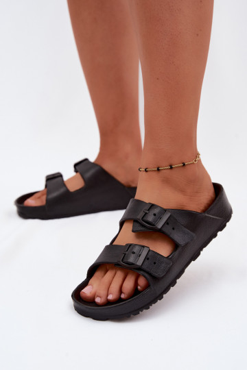 Damenleichte schwarze Slipper mit Schnallen Calico 2