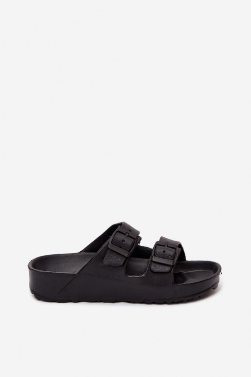 Damenleichte schwarze Slipper mit Schnallen Calico