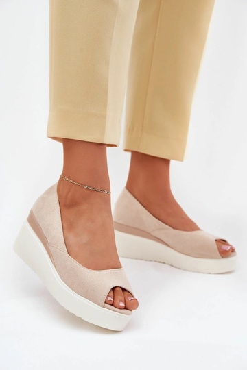 Beige Damen-Plateausandalen aus Kunstveloursleder "Velira"