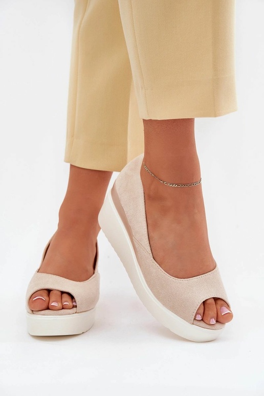 Beige Damen-Plateausandalen aus Kunstveloursleder "Velira"