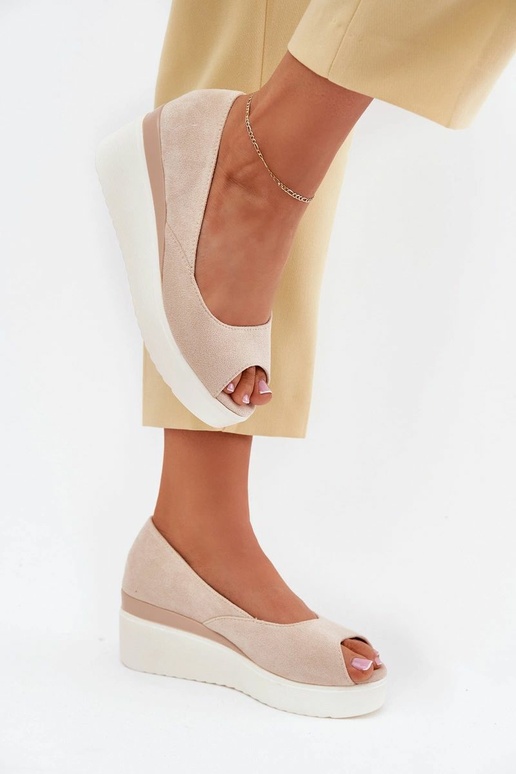 Beige Damen-Plateausandalen aus Kunstveloursleder "Velira"