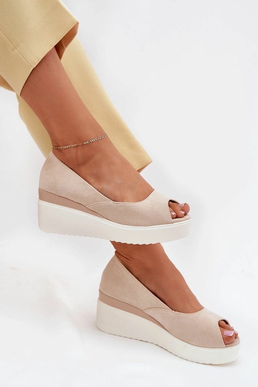Beige Damen-Plateausandalen aus Kunstveloursleder "Velira"
