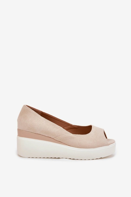 Beige Damen-Plateausandalen aus Kunstveloursleder "Velira"