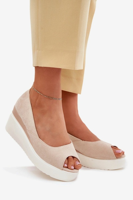 Beige Damen-Plateausandalen aus Kunstveloursleder "Velira"