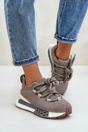 Graue Kunstveloursleder Sneakers mit Plattform und dicken Schnürsenkeln Artiker 54C1463