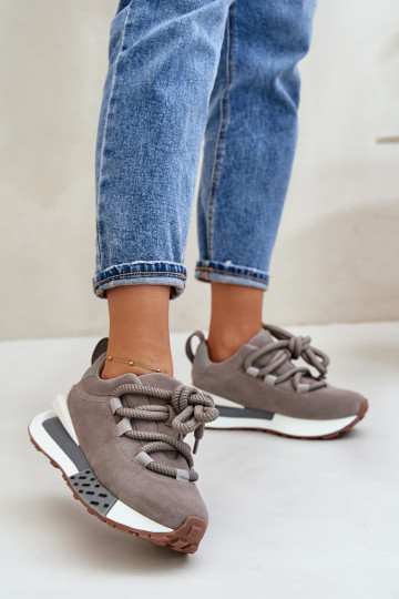 Graue Kunstveloursleder Sneakers mit Plattform und dicken Schnürsenkeln Artiker 54C1463 2