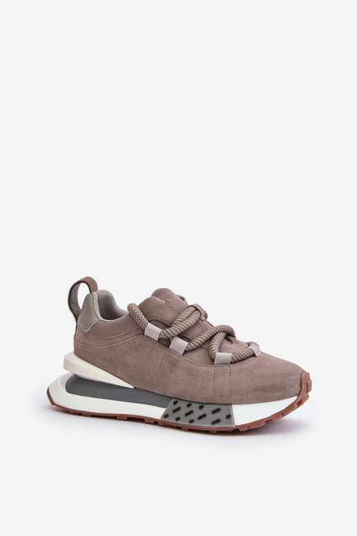 Graue Kunstveloursleder Sneakers mit Plattform und dicken Schnürsenkeln Artiker 54C1463
