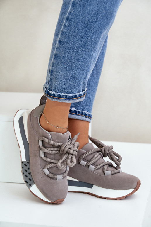 Graue Kunstveloursleder Sneakers mit Plattform und dicken Schnürsenkeln Artiker 54C1463