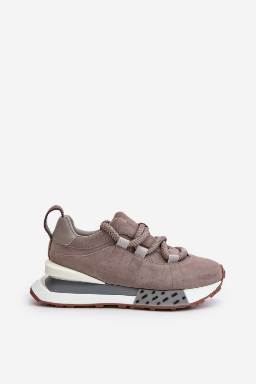 Graue Kunstveloursleder Sneakers mit Plattform und dicken Schnürsenkeln Artiker 54C1463