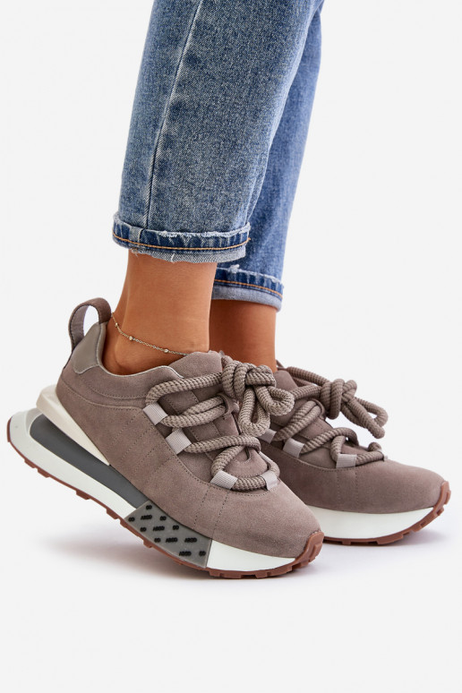 Graue Kunstveloursleder Sneakers mit Plattform und dicken Schnürsenkeln Artiker 54C1463