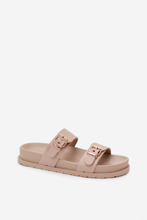 Damen Sandfarbene Slipper mit goldenen Schnallen Vilja
