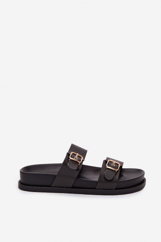 Damen schwarze Slipper mit goldenen Schnallen Vilja