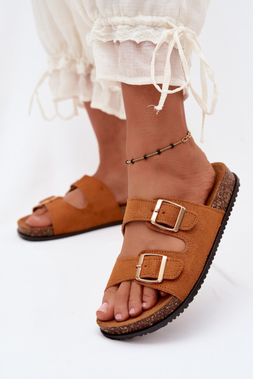 Damen braune Slipper mit Schnallen Brigid