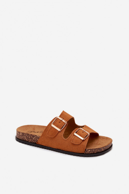 Damen braune Slipper mit Schnallen Brigid