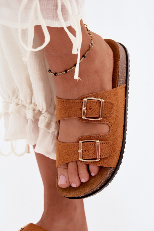 Damen braune Slipper mit Schnallen Brigid