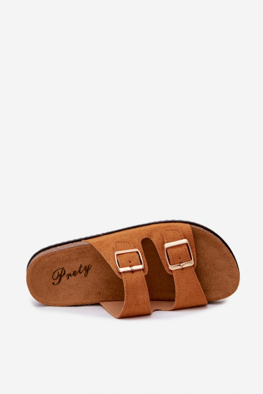 Damen braune Slipper mit Schnallen Brigid