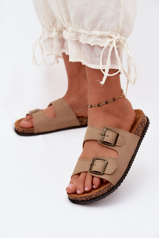 Damen Sandfarbene Slipper mit Schnallen Brigid