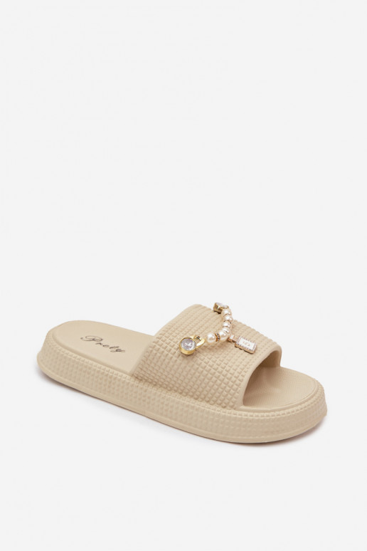 Damen sandfarbene leichte Slipper mit Ornamenten Rosehip