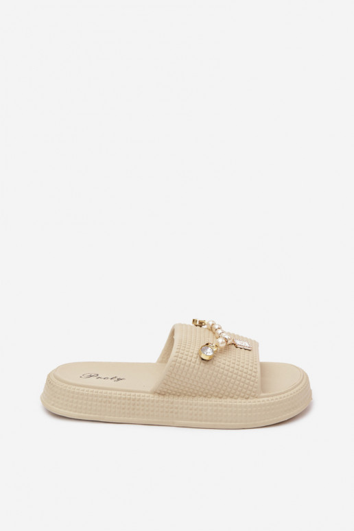 Damen sandfarbene leichte Slipper mit Ornamenten Rosehip