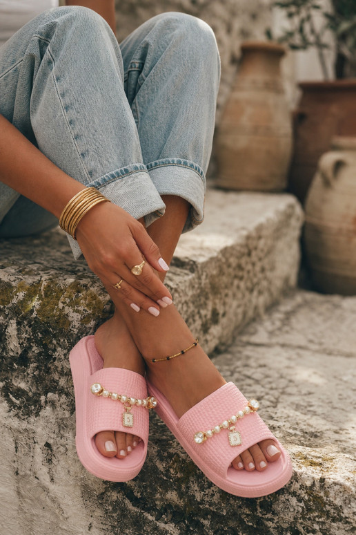 Damen rosa leichte Slipper mit Ornamenten Rosehip
