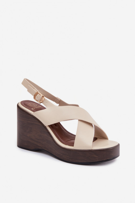 Damen-Sandalen aus Kunstleder in Sandfarbe Janivra
