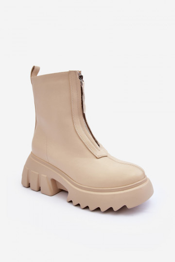 Stiefeletten mit Plattform und Reißverschluss in Sandfarbe Kusma