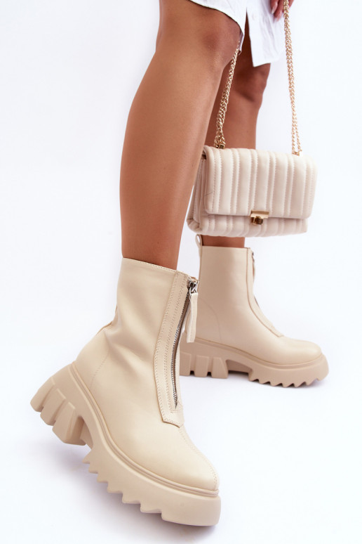 Stiefeletten mit Plattform und Reißverschluss in Sandfarbe Kusma